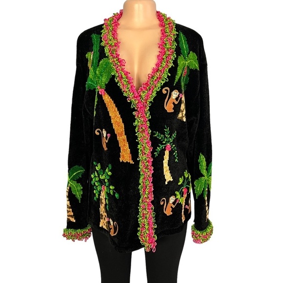 that sweater Sweaters - That Sweater Vintage Pink Monkey Chenille Art-to-Wear Fun Funky Sweater